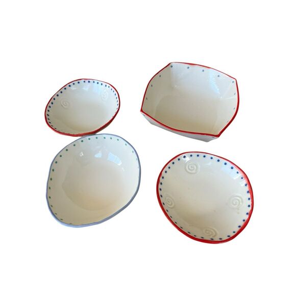 Handmade Studio Pottery Bowl Set – Modern Folk Art 4 pc signed - Picture 5 of 7